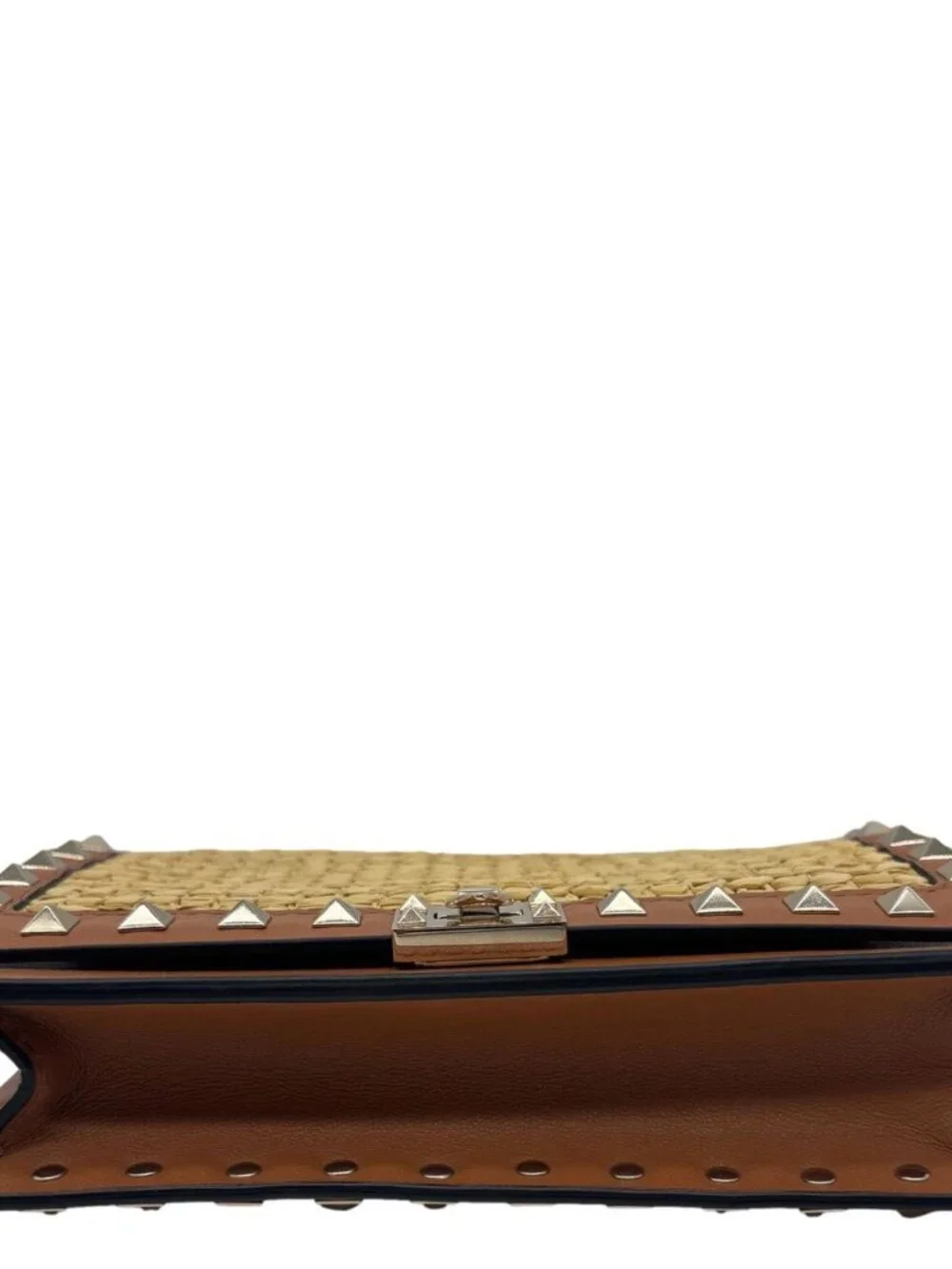 Valentino  Garavani Rockstud Raffia Wallet On Chain Crossbody Bag Tan